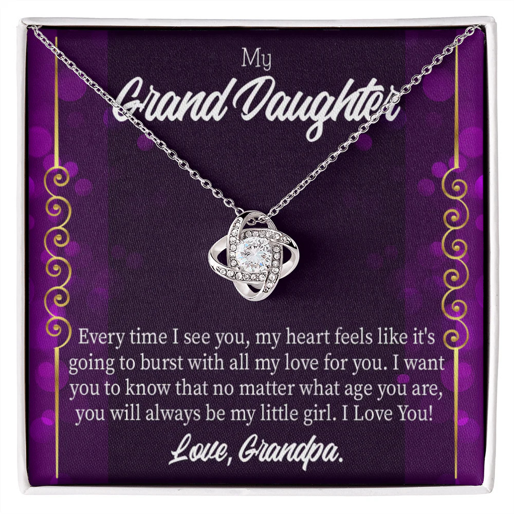 Granddaughter Grandpa Loves Infinity Knot CZ Necklace Silver Tone Standard Box